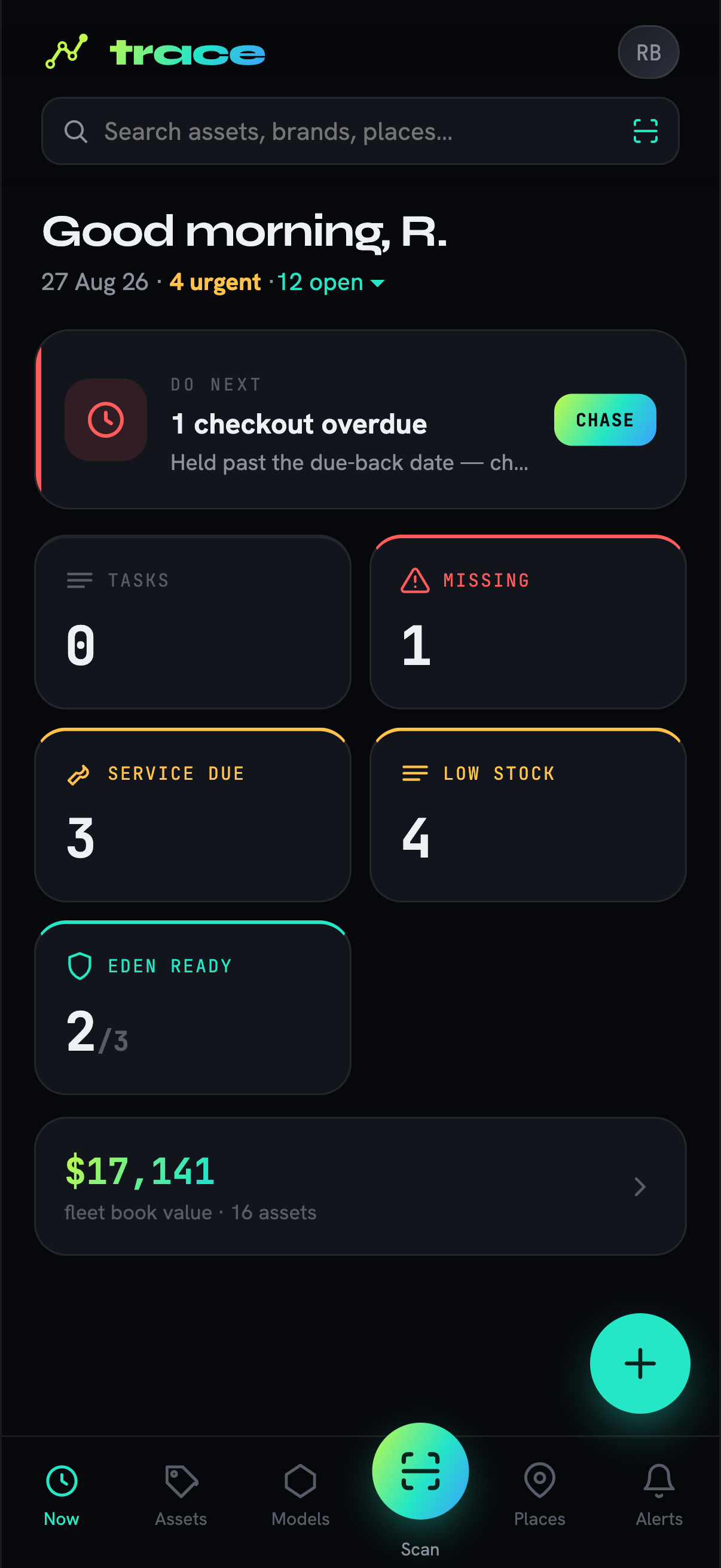 The Trace app on a phone — the daily home screen
